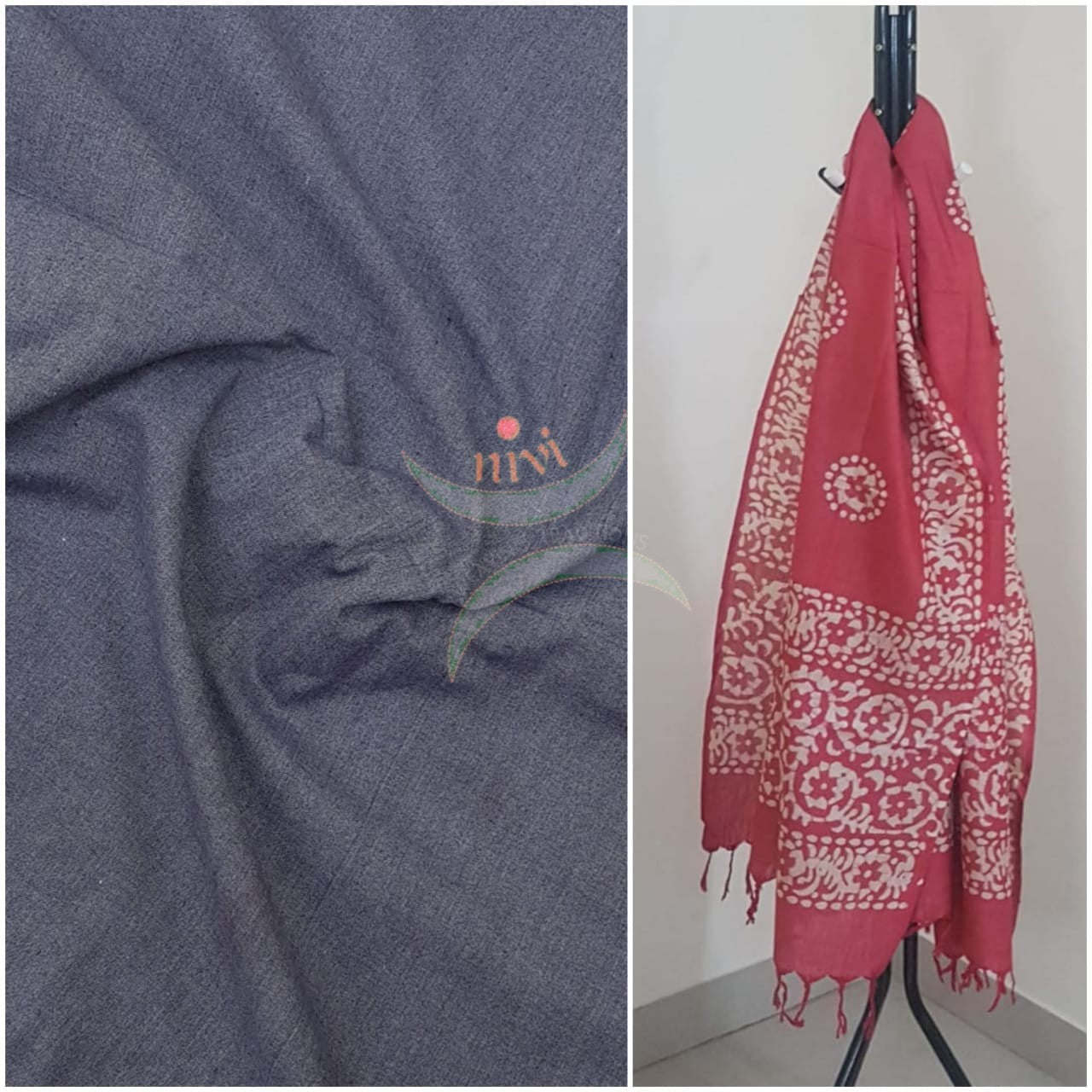 Handloom cotton top with silk blend batik dupatta