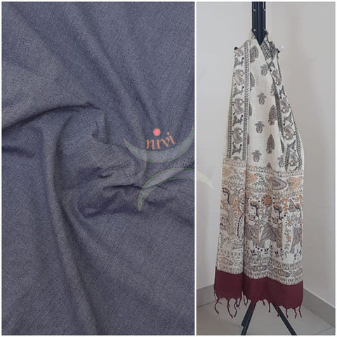 Handloom cotton top with madhubani printed dupatta