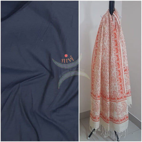 Handloom cotton top with warli printed dupatta