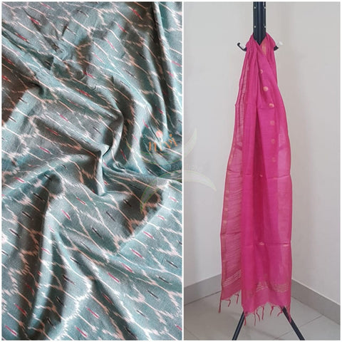 Handloom pochampalli ikat top with handloom linen dupatta