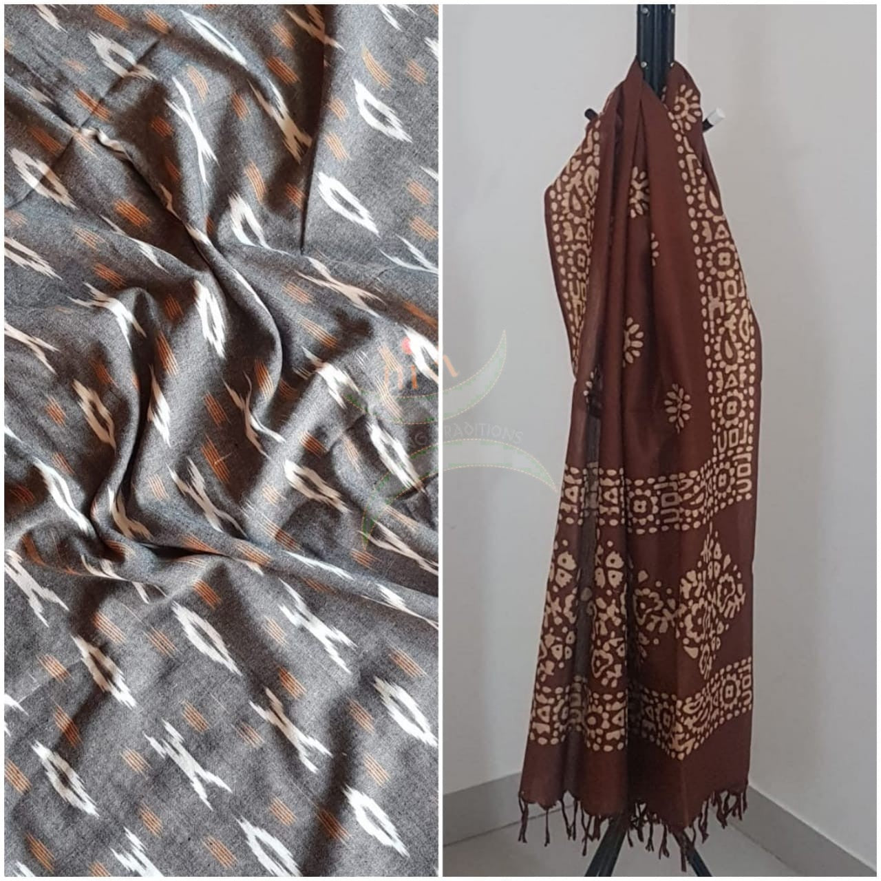 Handloom pochampalli ikat top with batik dupatta