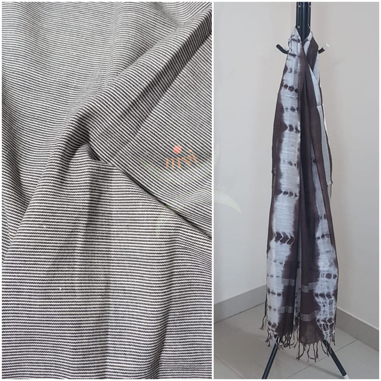 Handloom cotton with linen  shibori dupatta