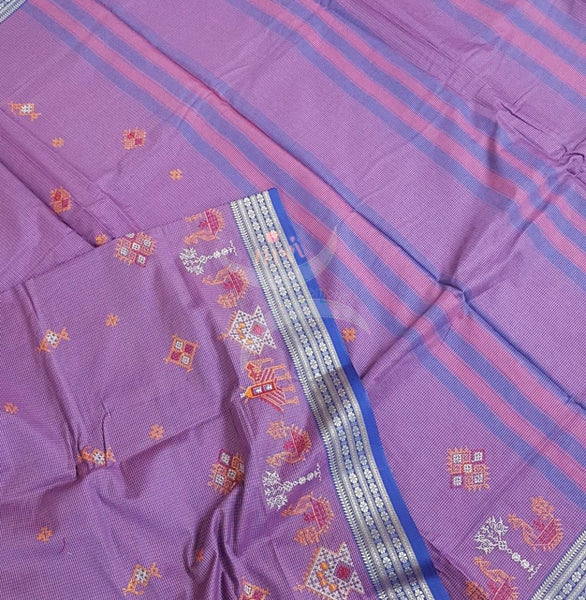 Purple kota cotton with traditional anne ambari motif kasuti embroidery