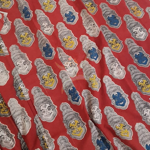 Red handloom cotton kalamkari with kathakali face motifs