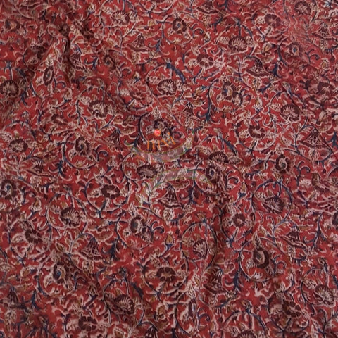 Red handloom cotton kalamkari with floral motifs
