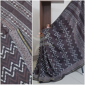 Handloom bagru printed cotton saree with blouse