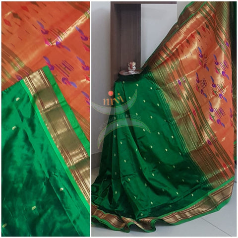 Green handloom pure silk paithani