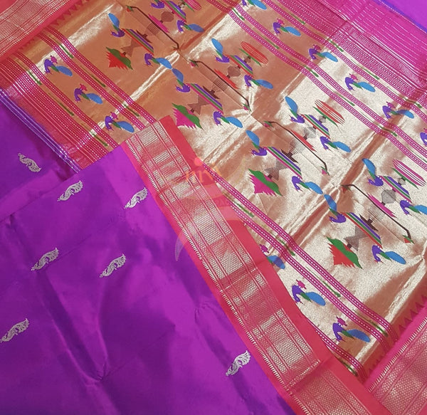 Purple handloom pure silk paithani