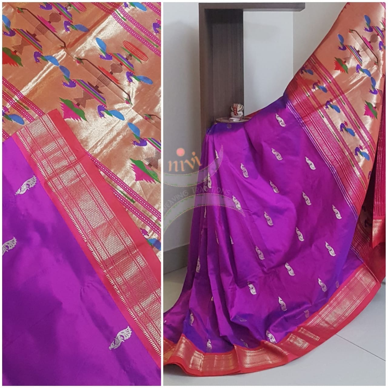 Purple handloom pure silk paithani