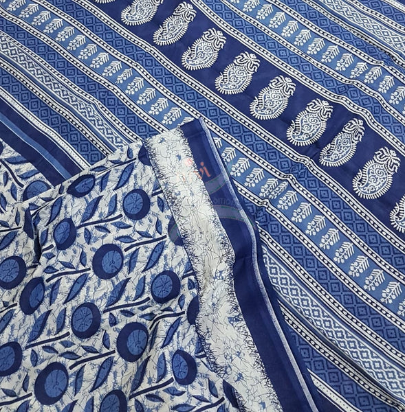 Indigo handloom cotton Saree with blouse piece