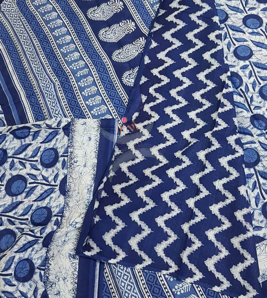 Indigo handloom cotton Saree with blouse piece