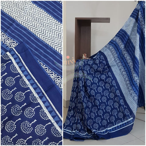 Indigo handloom cotton Saree with blouse piece