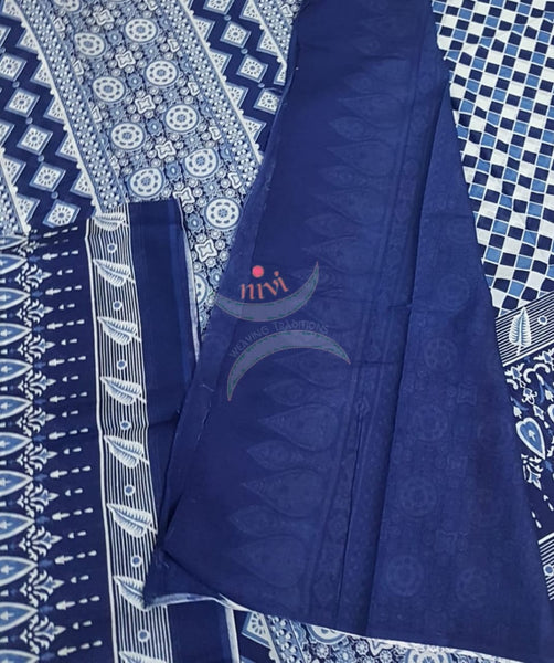 Indigo handloom cotton Saree with blouse piece