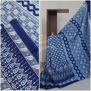 Indigo handloom cotton Saree with blouse piece