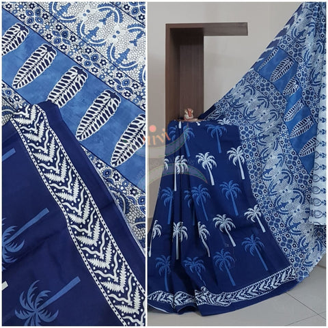 Indigo handloom cotton Saree with blouse piece
