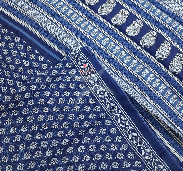 Indigo handloom cotton Saree with blouse piece