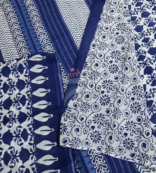 Indigo handloom cotton Saree with blouse piece