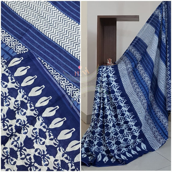 Indigo handloom cotton Saree with blouse piece