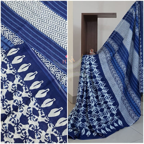 Indigo handloom cotton Saree with blouse piece