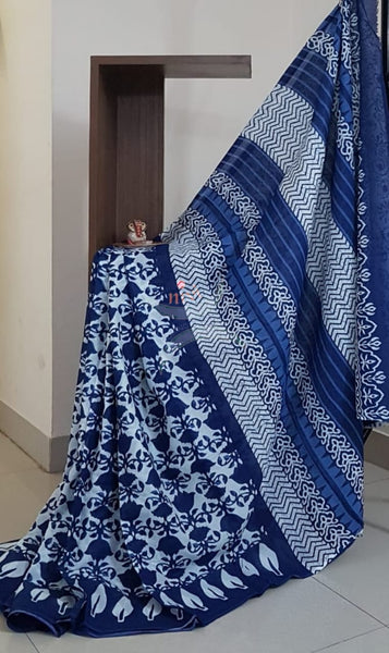 Indigo handloom cotton Saree with blouse piece