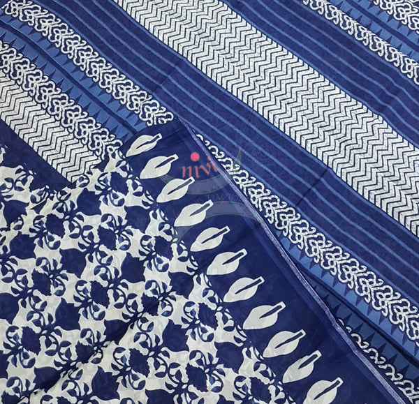 Indigo handloom cotton Saree with blouse piece