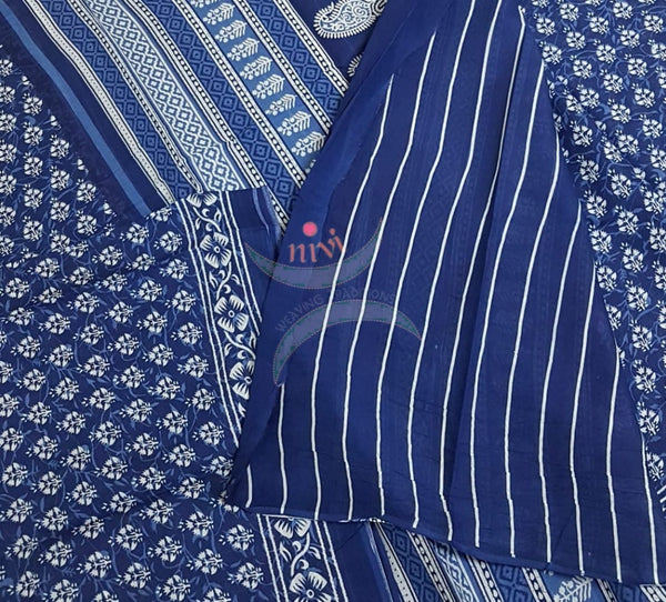 Indigo handloom cotton Saree with blouse piece