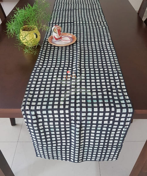 Bkock printed runner for six seater dinning table