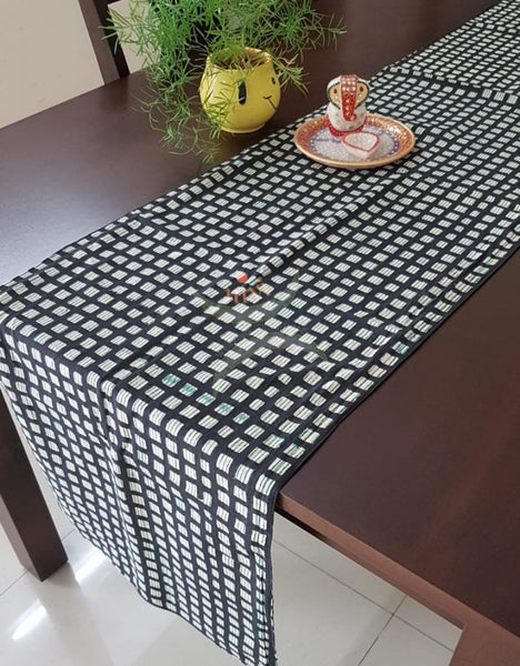 Bkock printed runner for six seater dinning table