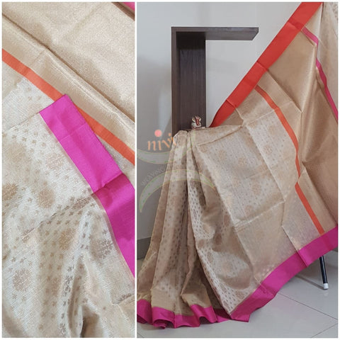 Silk cotton benaras brocade with antique zari