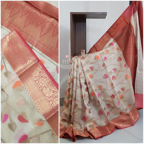 Silk cotton benaras brocade with antique zari