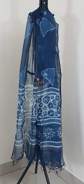 Indigo Handblock printed cotton 3 piece suit with Kota doria duppata.