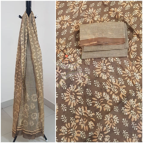 Handblock printed cotton 3 piece suit with cotton block printed duppata.
