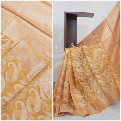 Mustard yellow silk cotton benaras brocade saree