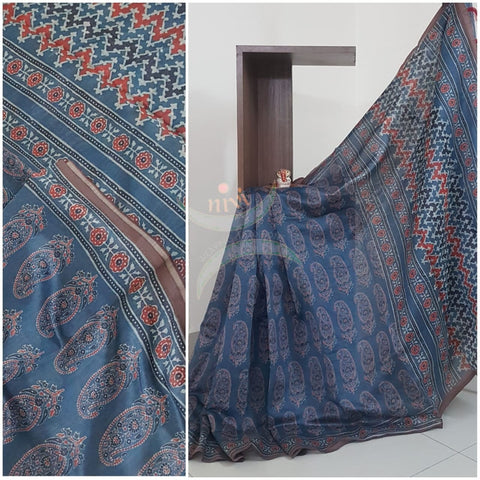 Digital  ajarakh printed cotton saree