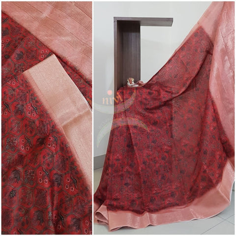 Linen cotton digital printed with woven zari brocade border