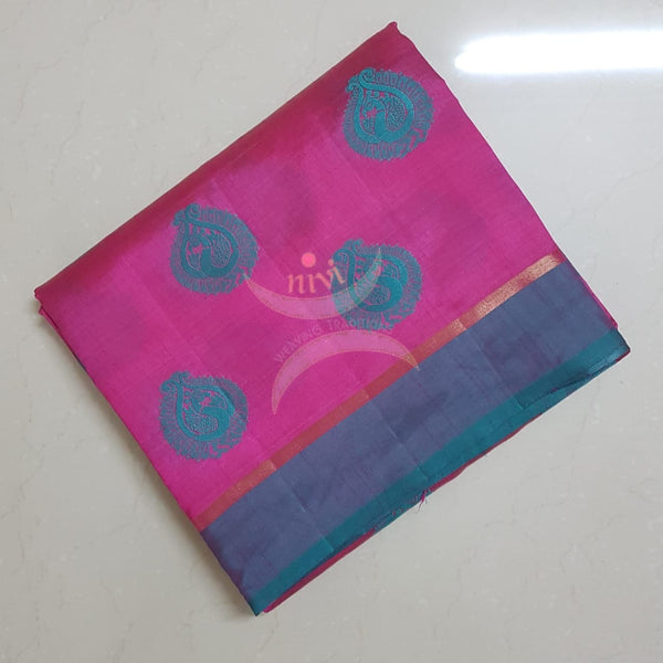 Pink art silk tussar saree with blouse piece