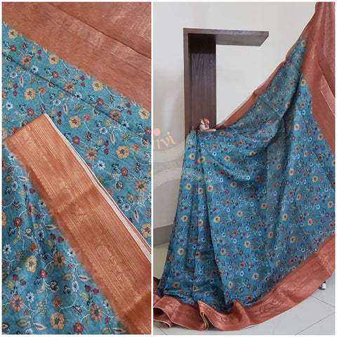 Linen cotton digital printed with woven zari brocade border