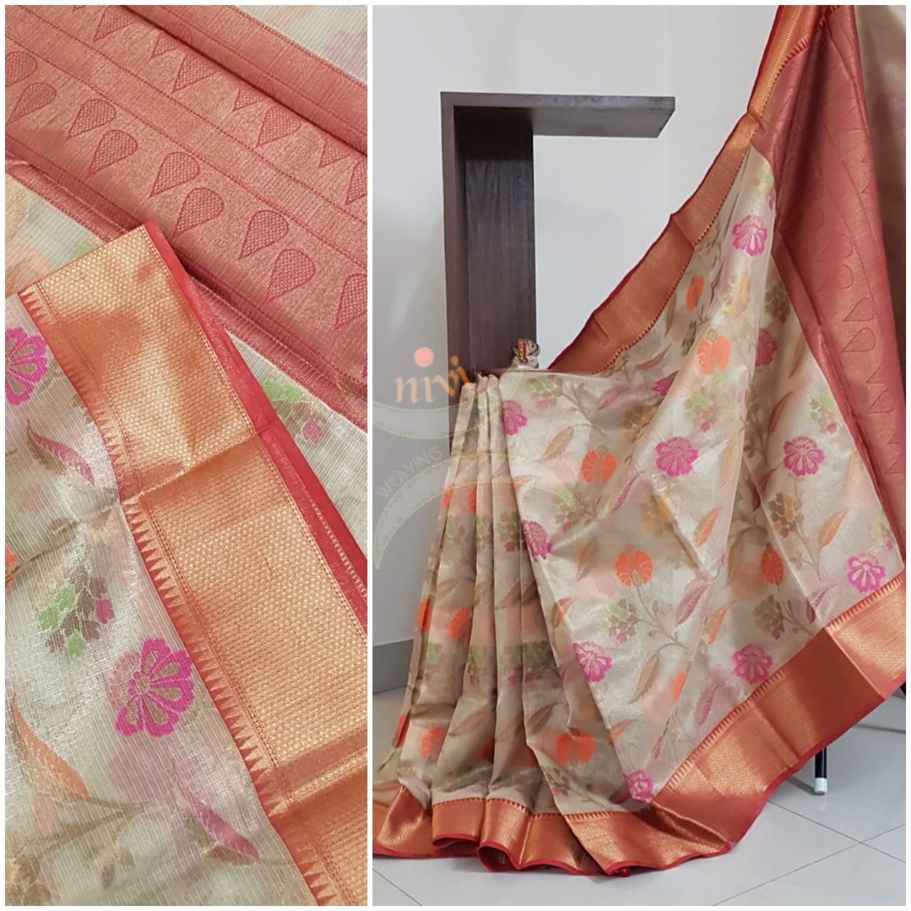 Silk cotton benaras brocade with antique zari