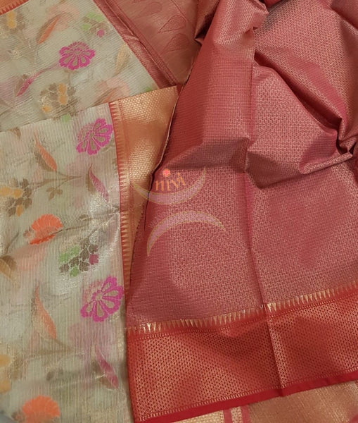 Silk cotton benaras brocade with antique zari