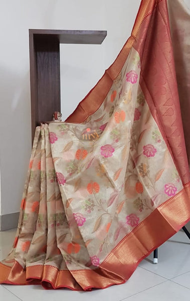 Silk cotton benaras brocade with antique zari