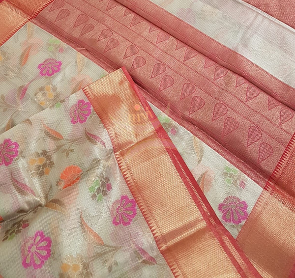 Cotton tissue with antique zari border and pallu