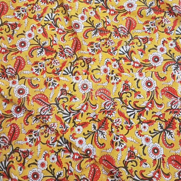 Handloom block printed cotton fabric