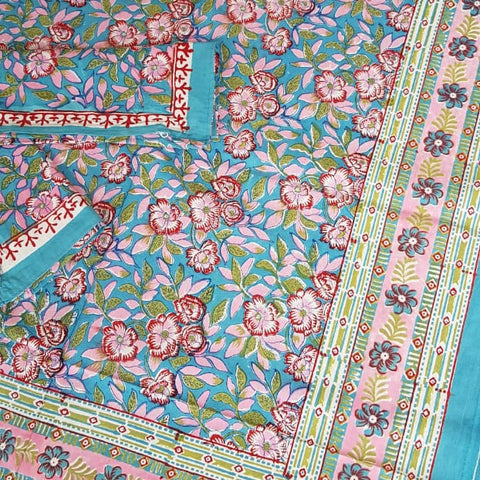 Handloom handblock printed pure cotton king size bed sheet of size 90×108 inches