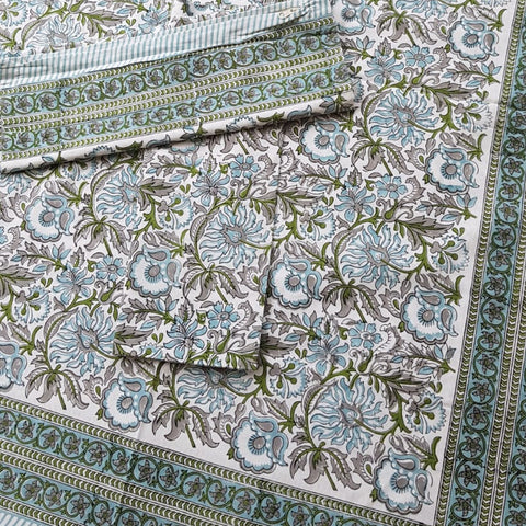 Handloom handblock printed pure cotton king size bed sheet of size 90×108 inches