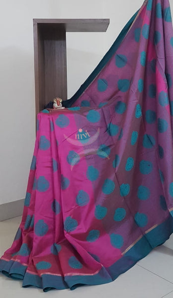 Pink art silk tussar saree with blouse piece