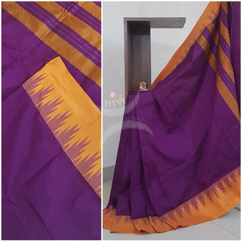 Purple Cotton blended woven saree with temple border