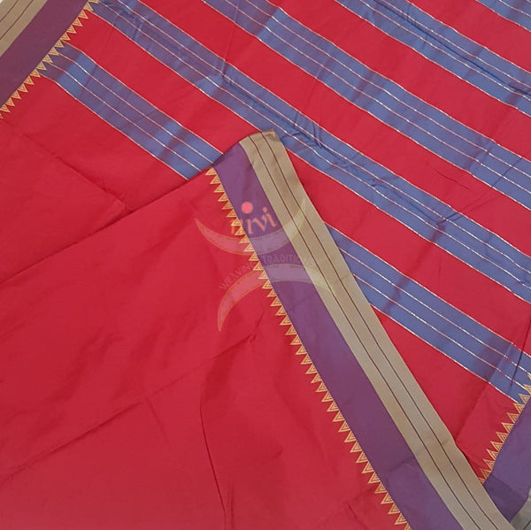 Reddish Pink Cotton blended woven saree with temple border