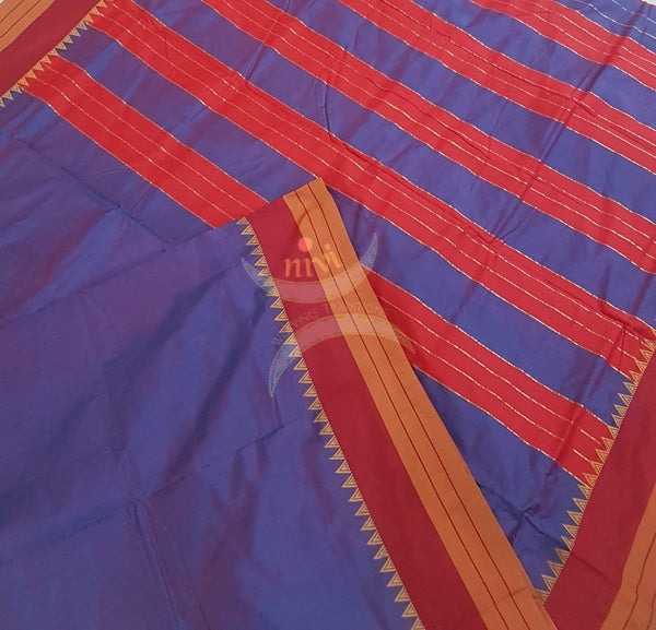 Purple Cotton blended woven saree with temple border