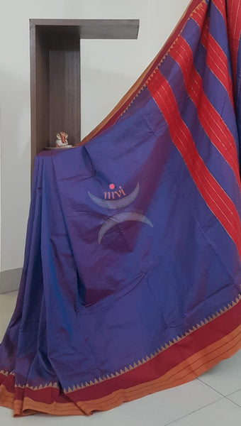 Purple Cotton blended woven saree with temple border