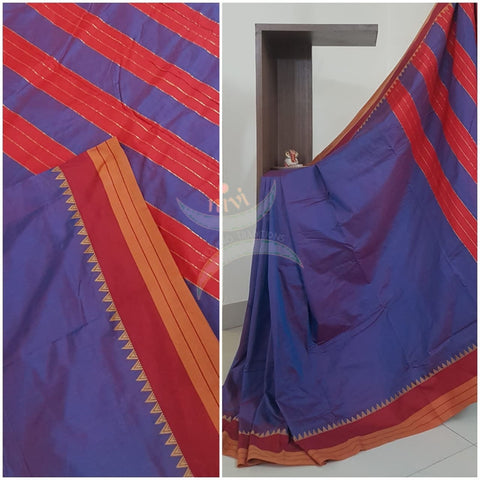 Purple Cotton blended woven saree with temple border
